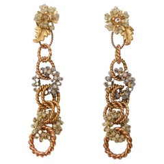 aster long earring / Used jewelry , vintage beads, vintage earring
