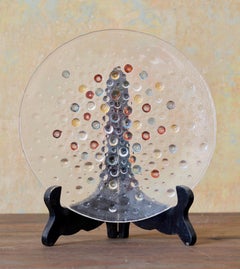 Servier- und Dessertteller von Jan Sylwester Drost, gepresstes Glas, 1970er Jahre