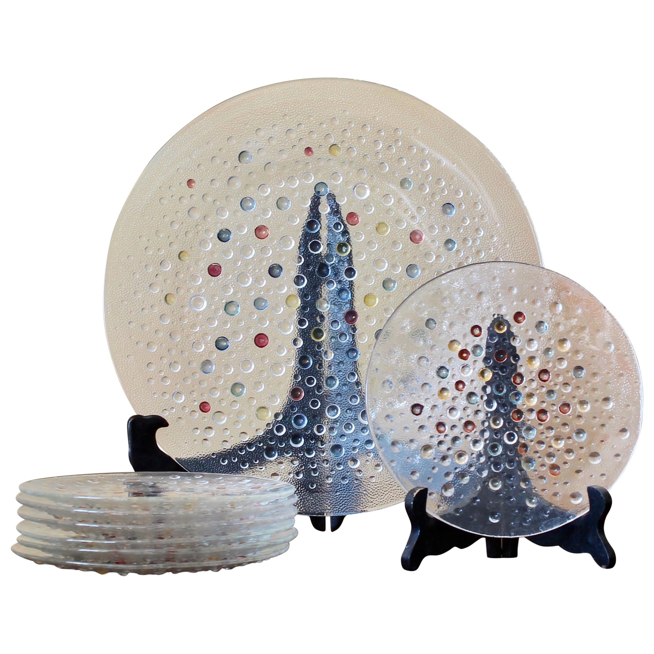 Asteroid Serving and Dessert Plates by Jan Sylwester Drost, Pressed Glass, 1970s