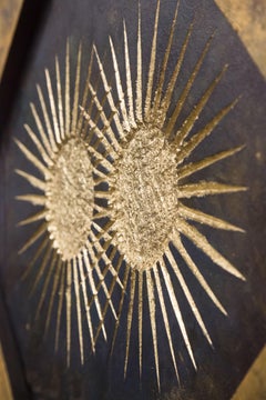 «Dualidad solar», escultura abstracta simbolista, madera, 2020