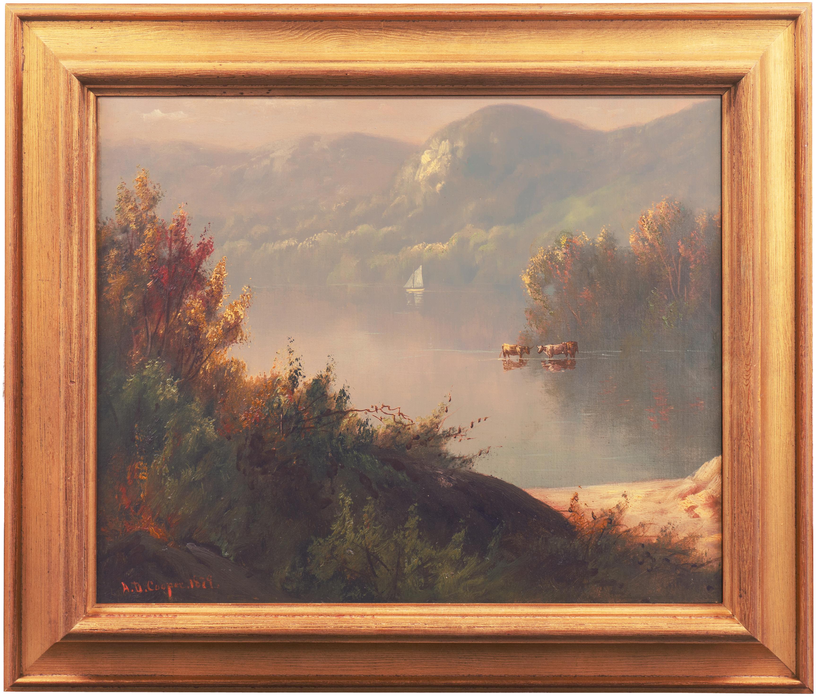 Astley David Middleton Cooper Landscape Painting - 'Lake Landscape, Evening', San Francisco, Leland Stanford, Washington University