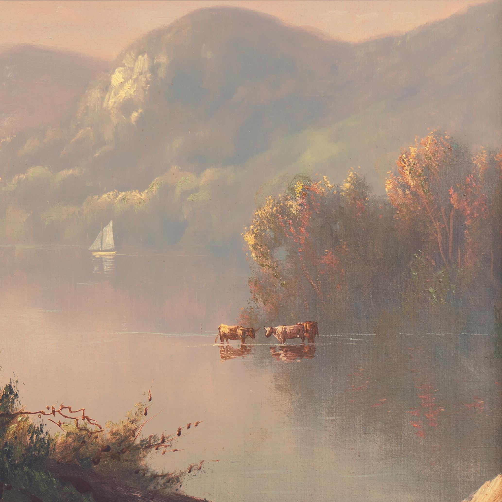 'Lake Landscape, Evening', San Francisco, Leland Stanford, Washington University - Brown Landscape Painting by Astley David Middleton Cooper