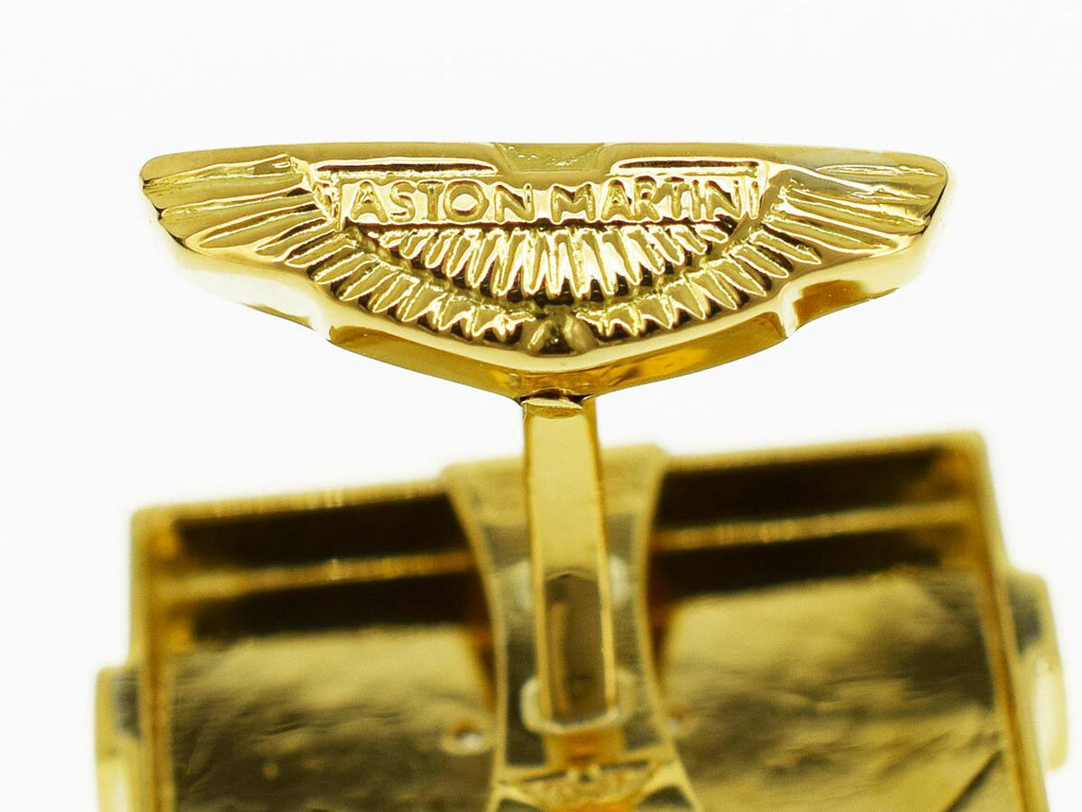 Aston Martin 0.18 Carat Diamond 18 Karat Yellow Gold Platinum Cufflinks In Excellent Condition In Tokyo, JP