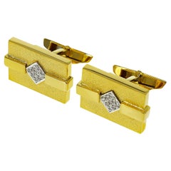 Aston Martin 0.18 Carat Diamond 18 Karat Yellow Gold Platinum Cufflinks