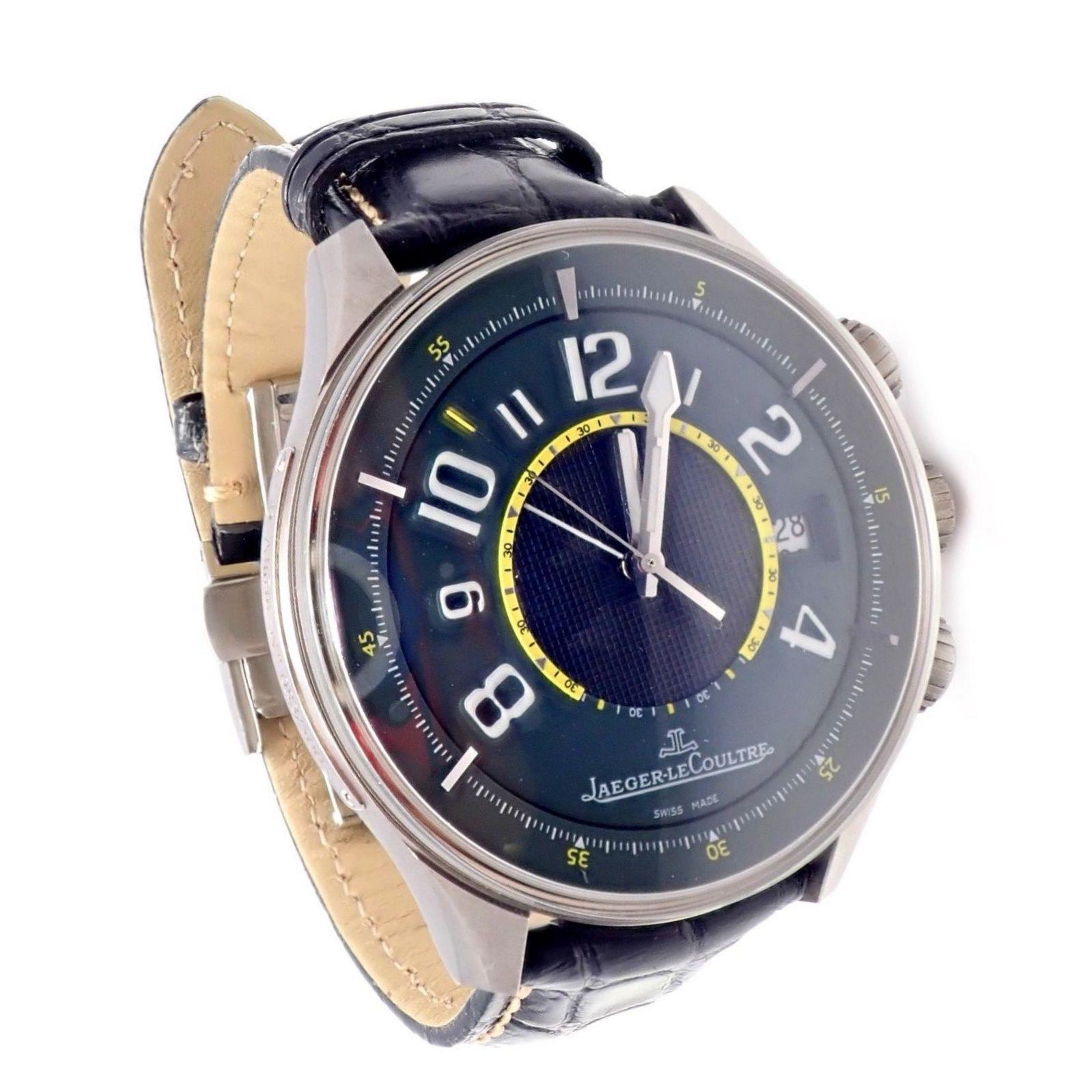 Titanium Aston Martin Jaeger LeCoultre AMVOX1 Alarm wristwatch, Ref. 191.T.97 
Limited Edition Aston Martin #83/500
This watch comes with Original Boxes + Papers.
Details: 
Case Metal: Titanium
Deployment Band Material: Leather +