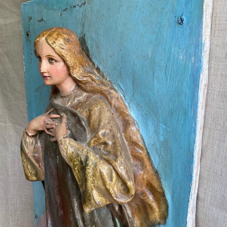Astonishing 19th Century Porcelain Sculpted Madonna Wall Sculpture For Sale 4
