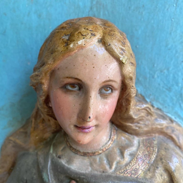 Spanish Astonishing 19th Century Porcelain Sculpted Madonna Wall Sculpture For Sale