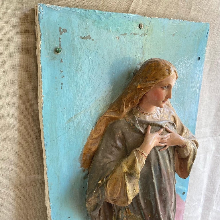 Astonishing 19th Century Porcelain Sculpted Madonna Wall Sculpture For Sale 3