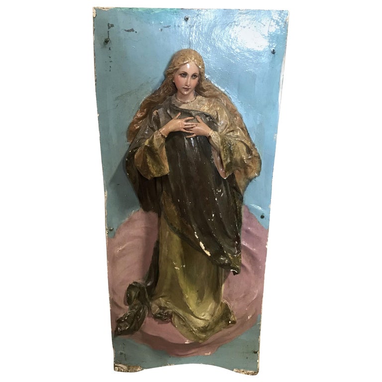 Astonishing 19th Century Porcelain Sculpted Madonna Wall Sculpture For Sale