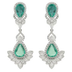 Astonishing 4.23 Ct Emerald and Diamond Wedding Earrings Set in 14K White Gold