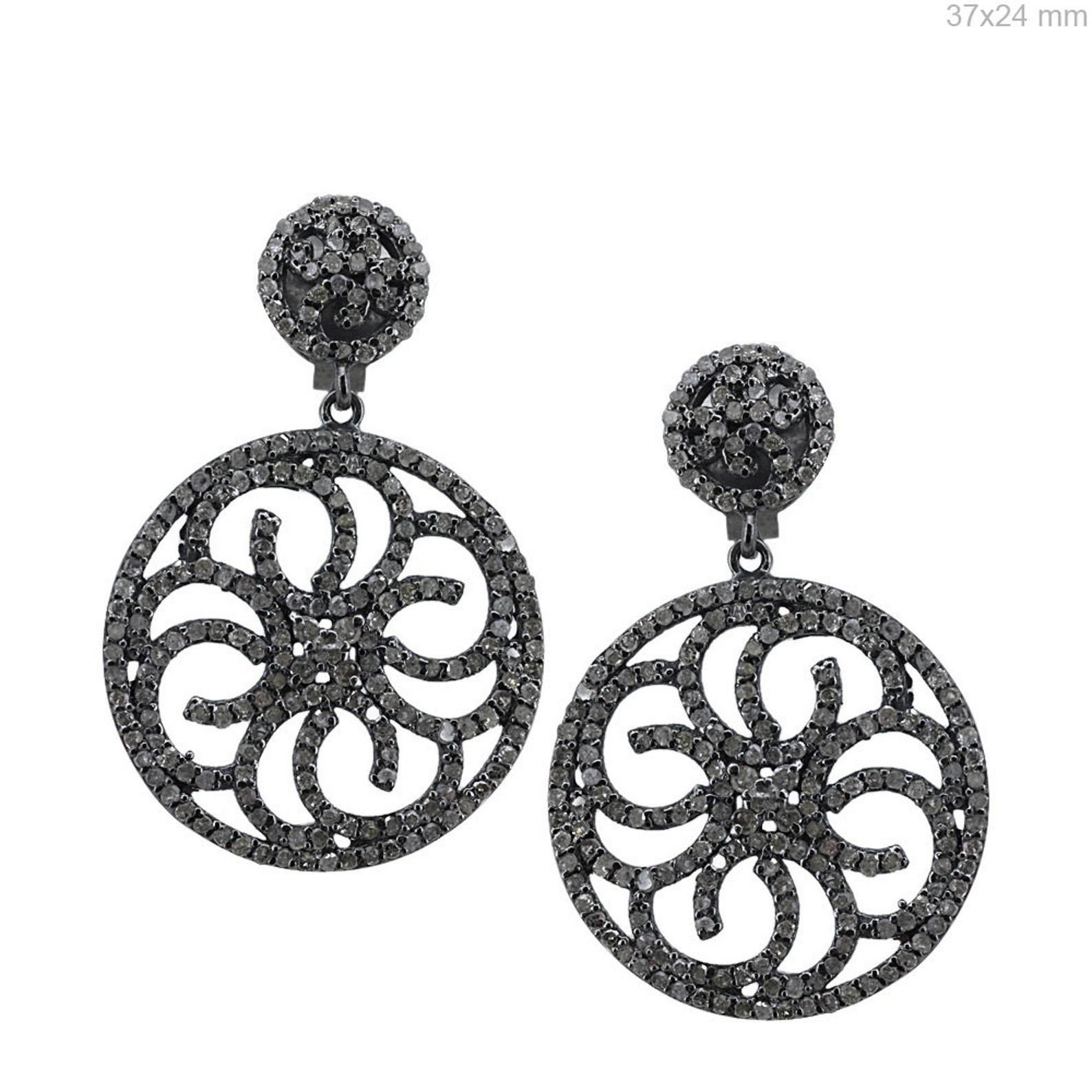 Art Deco Astonishing 925 Sterling Silver Natural Diamond Earrings  Bridal Drop & Dangle. For Sale