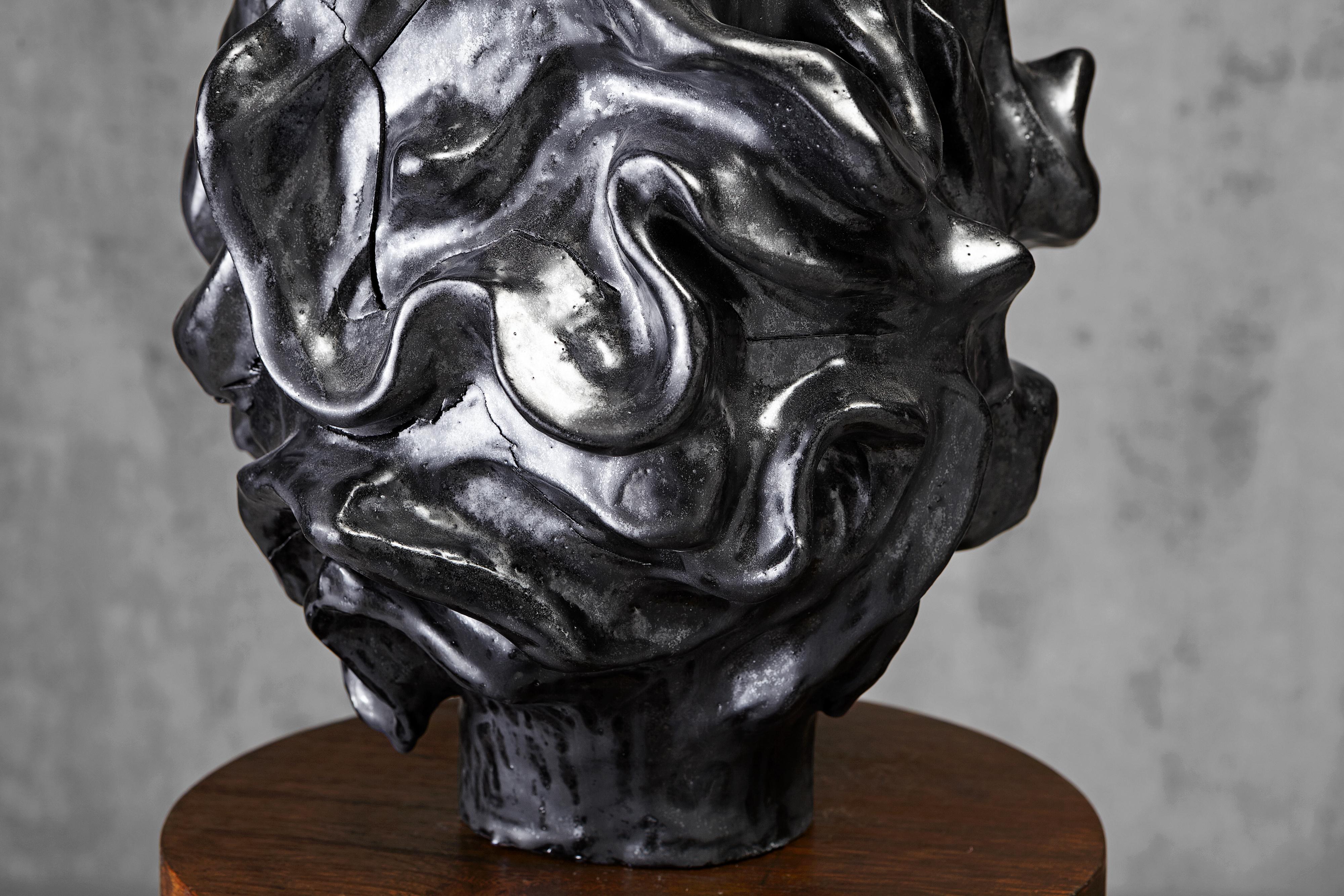 Contemporary Astonishing Black Ceramic Earth Sculpture (Laura Malpique, 1993) For Sale