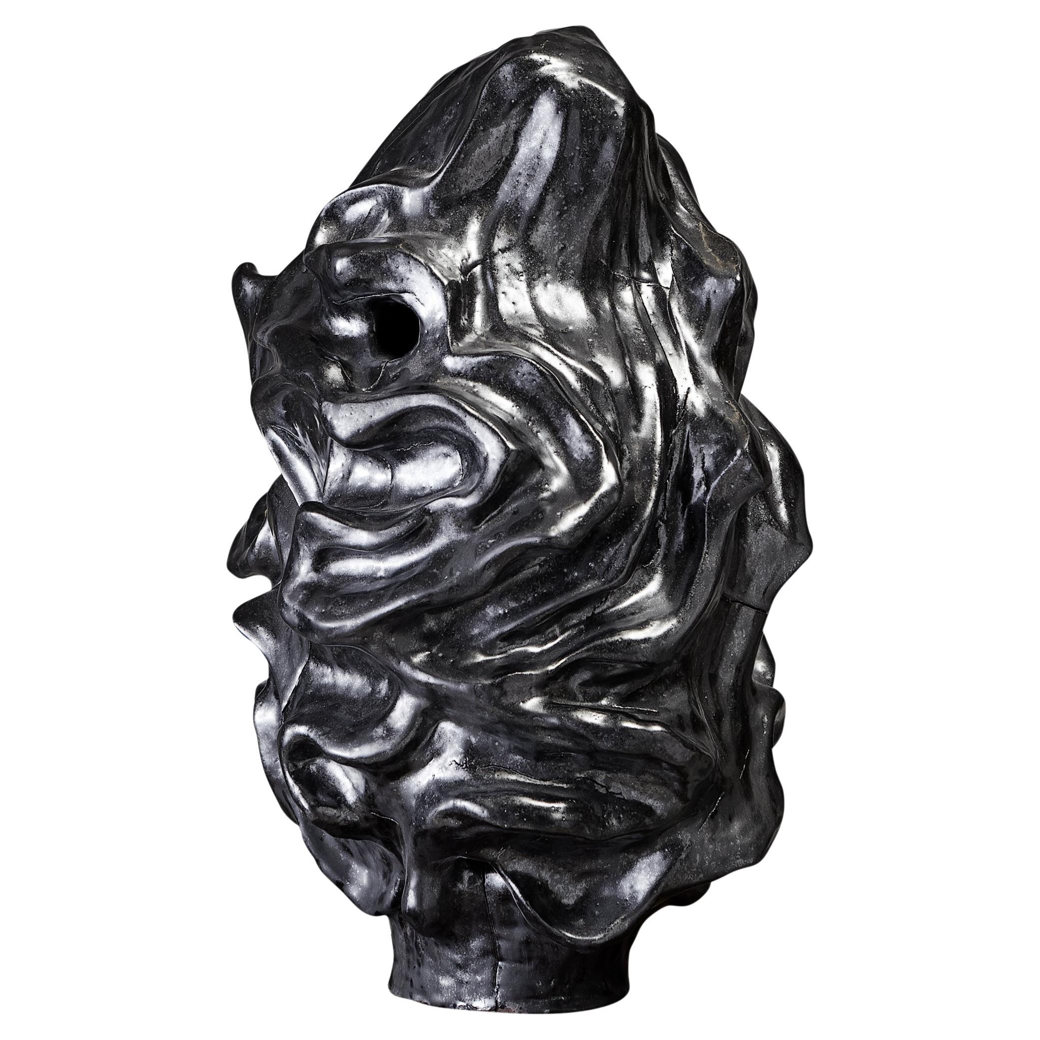 Astonishing Black Ceramic Earth Sculpture (Laura Malpique, 1993) For Sale