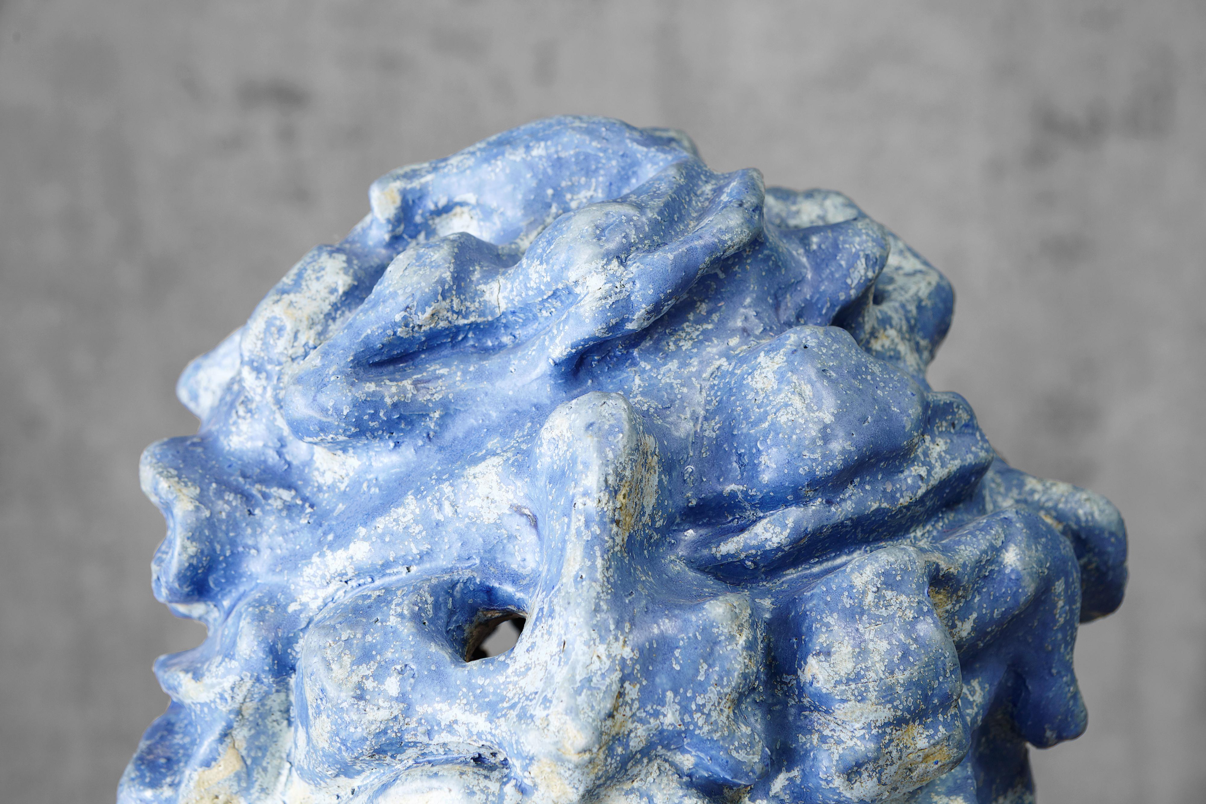 Portuguese Astonishing Blue Ceramic Earth Sculpture (Laura Malpique, 1993) For Sale