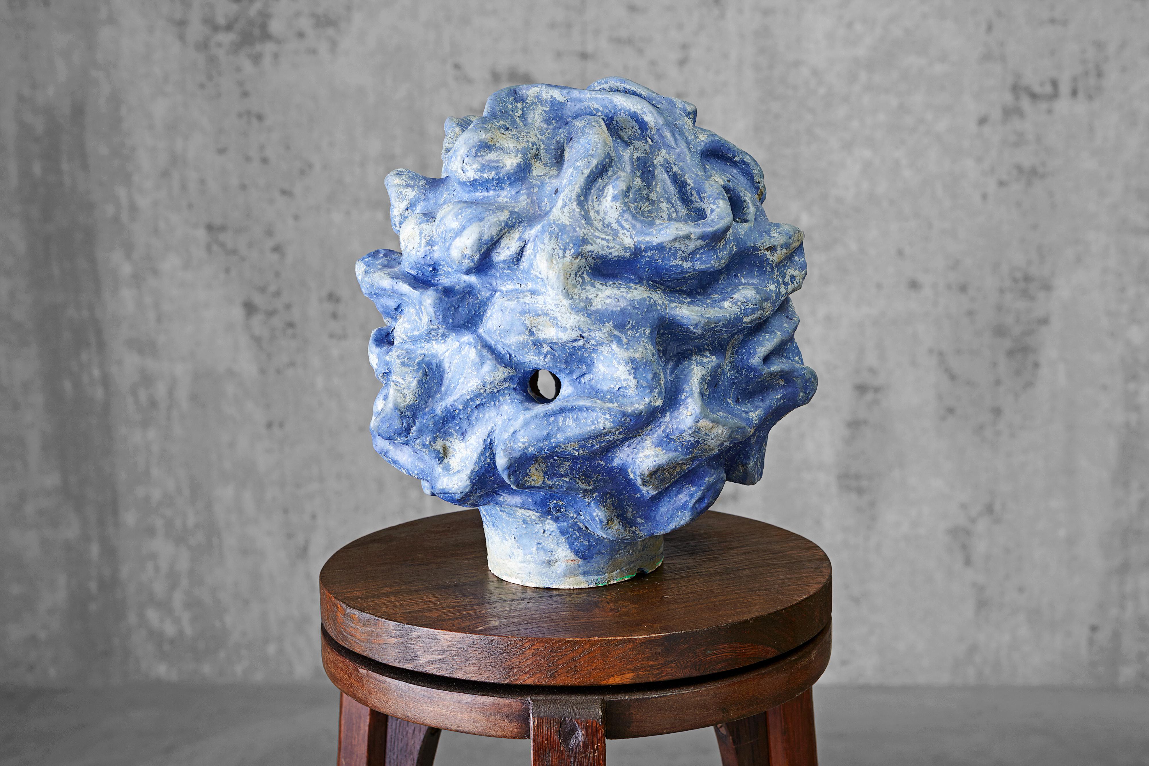 Contemporary Astonishing Blue Ceramic Earth Sculpture (Laura Malpique, 1993) For Sale