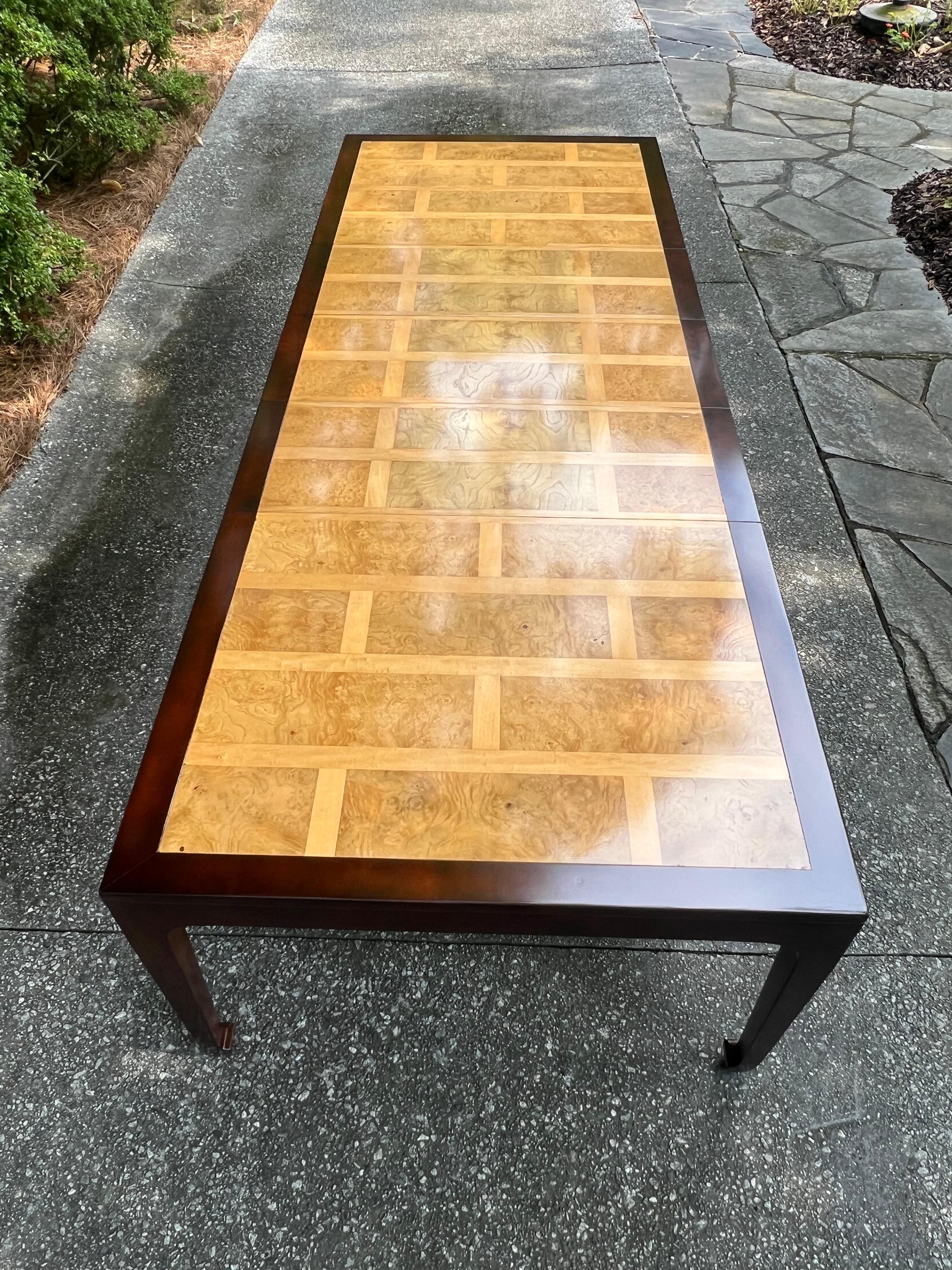 Astonishing Bookmatched Elm Parquetry Dining Table by Michael Taylor for Baker For Sale 4