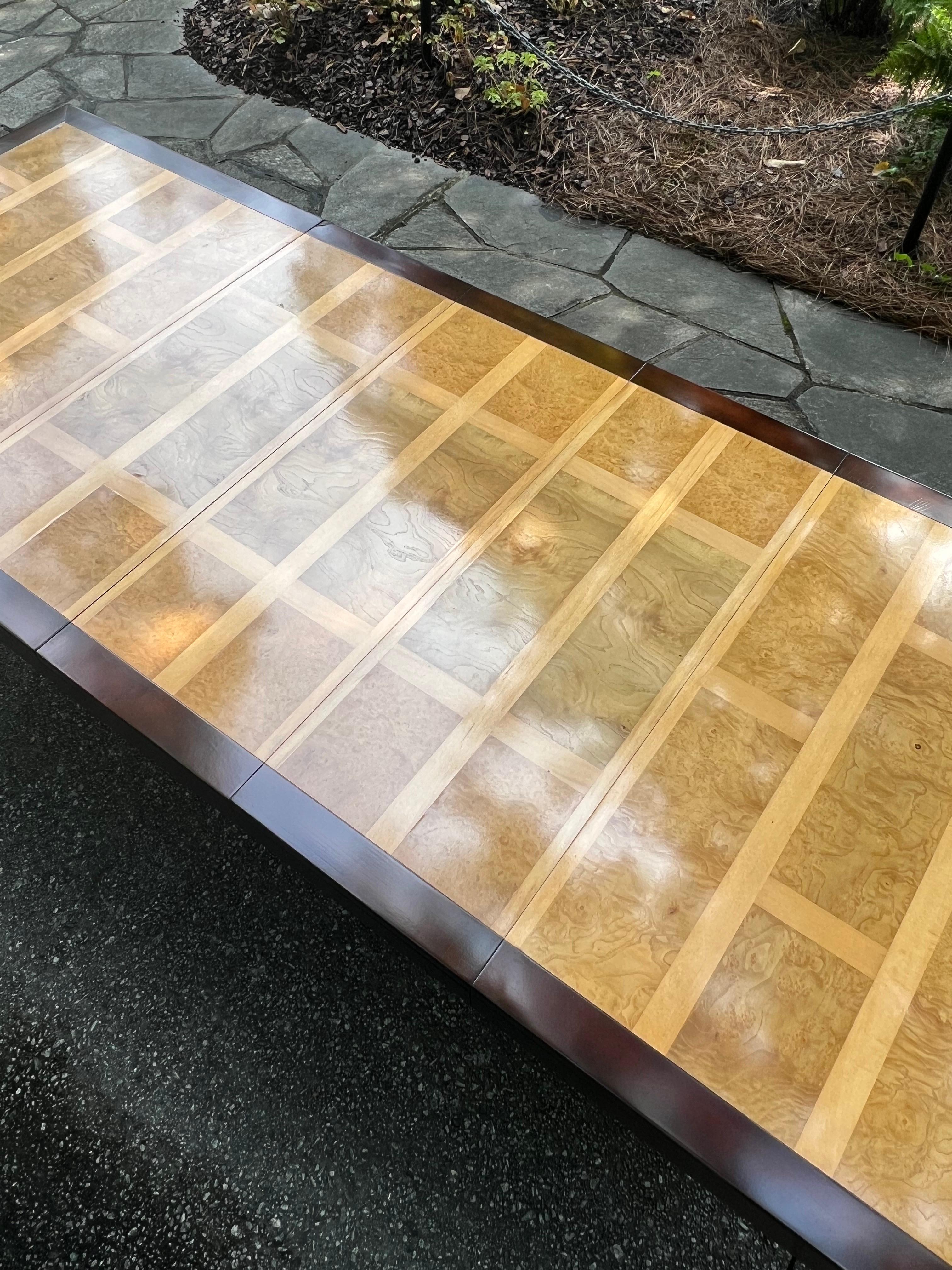 Astonishing Bookmatched Elm Parquetry Dining Table by Michael Taylor for Baker For Sale 7
