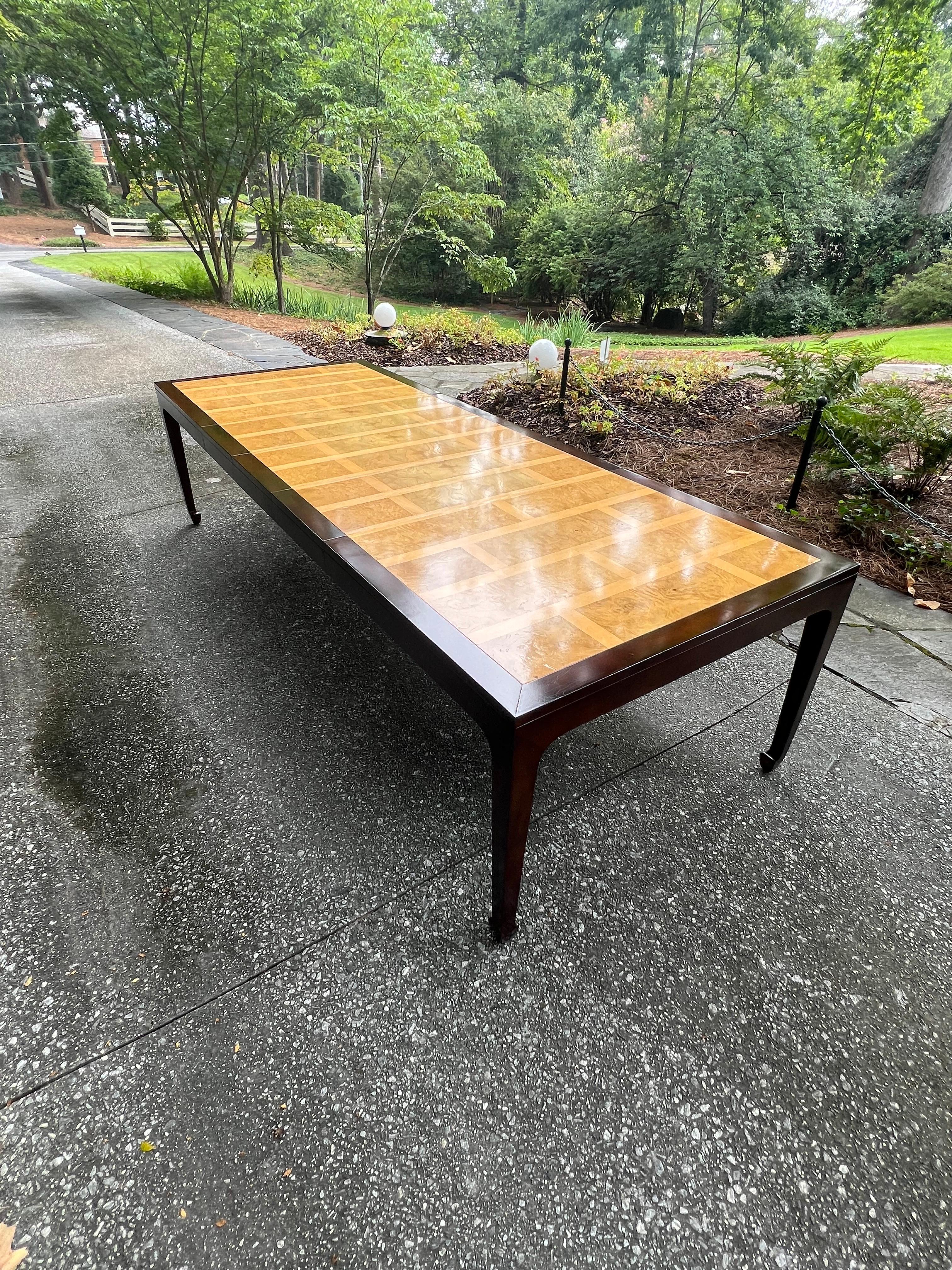 Astonishing Bookmatched Elm Parquetry Dining Table by Michael Taylor for Baker For Sale 11