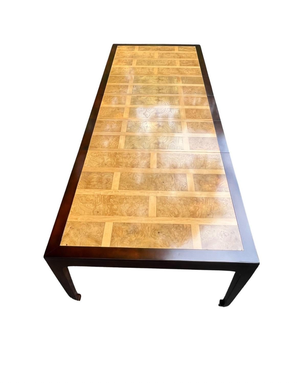 Astonishing Bookmatched Elm Parquetry Dining Table by Michael Taylor for Baker For Sale 14