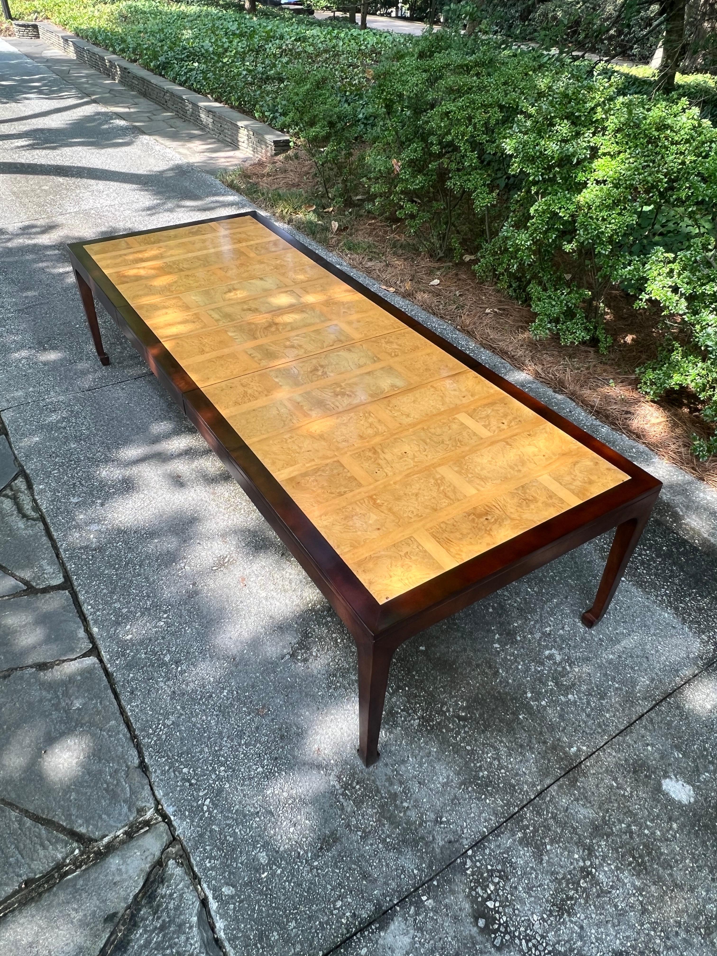 Organic Modern Astonishing Bookmatched Elm Parquetry Dining Table by Michael Taylor for Baker For Sale