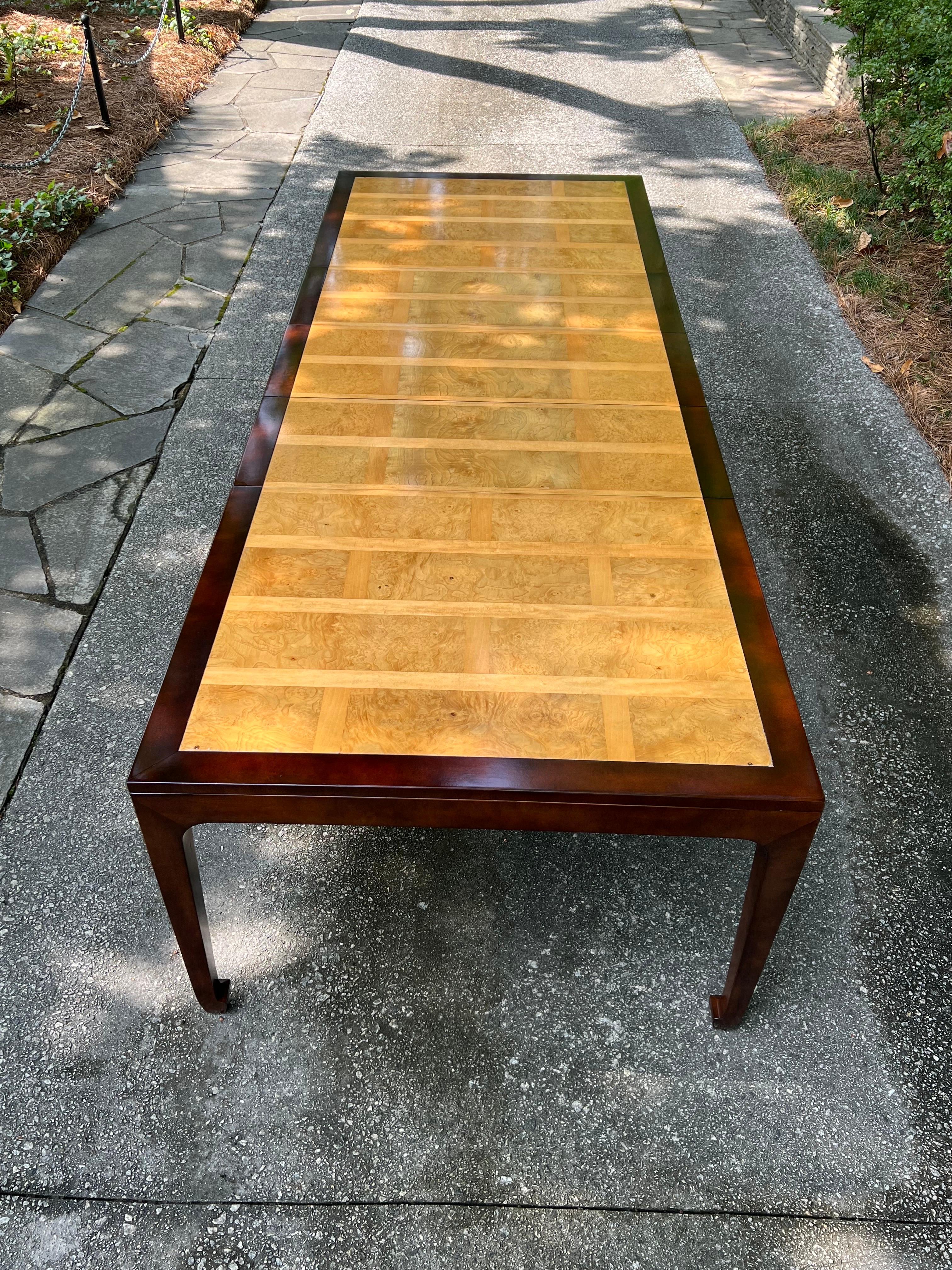 American Astonishing Bookmatched Elm Parquetry Dining Table by Michael Taylor for Baker For Sale