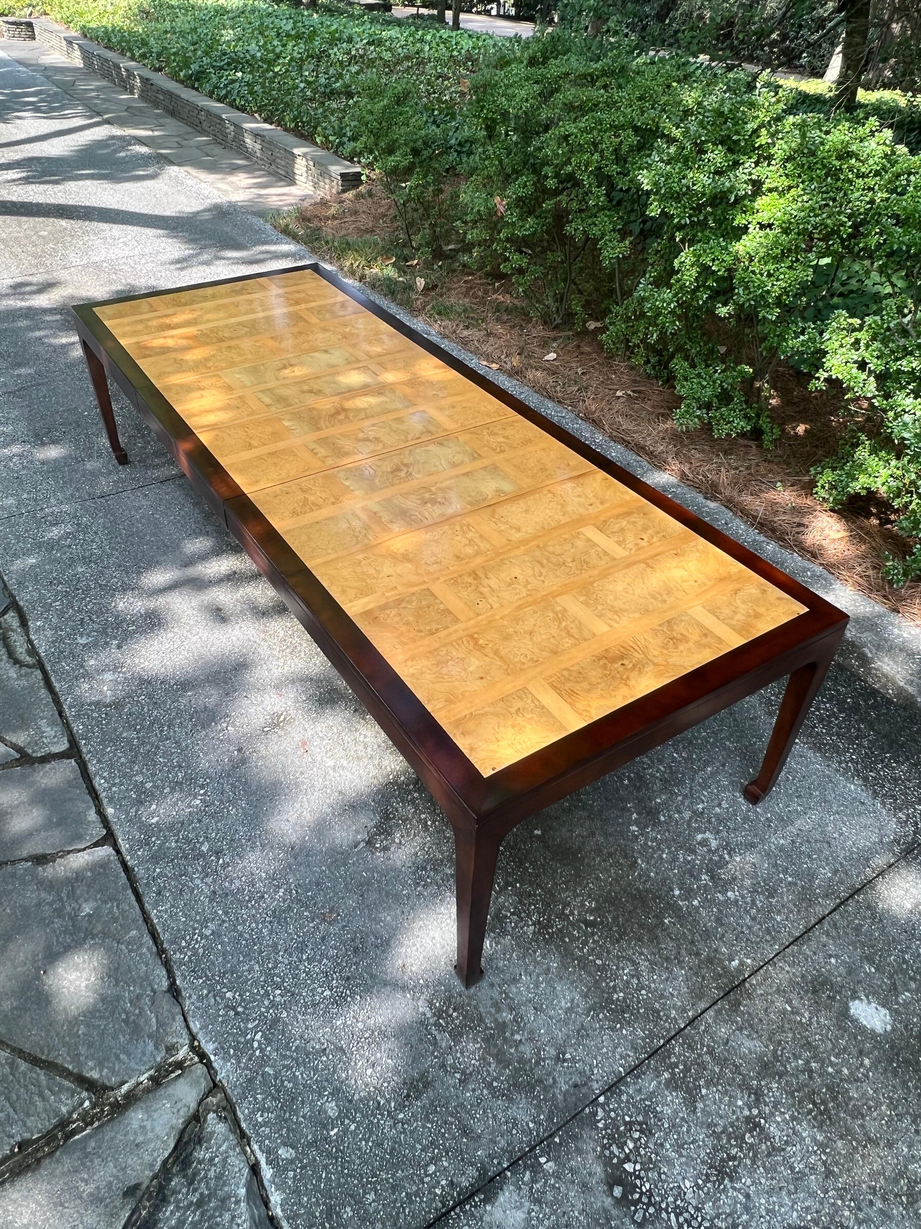 Mid-20th Century Astonishing Bookmatched Elm Parquetry Dining Table by Michael Taylor for Baker For Sale