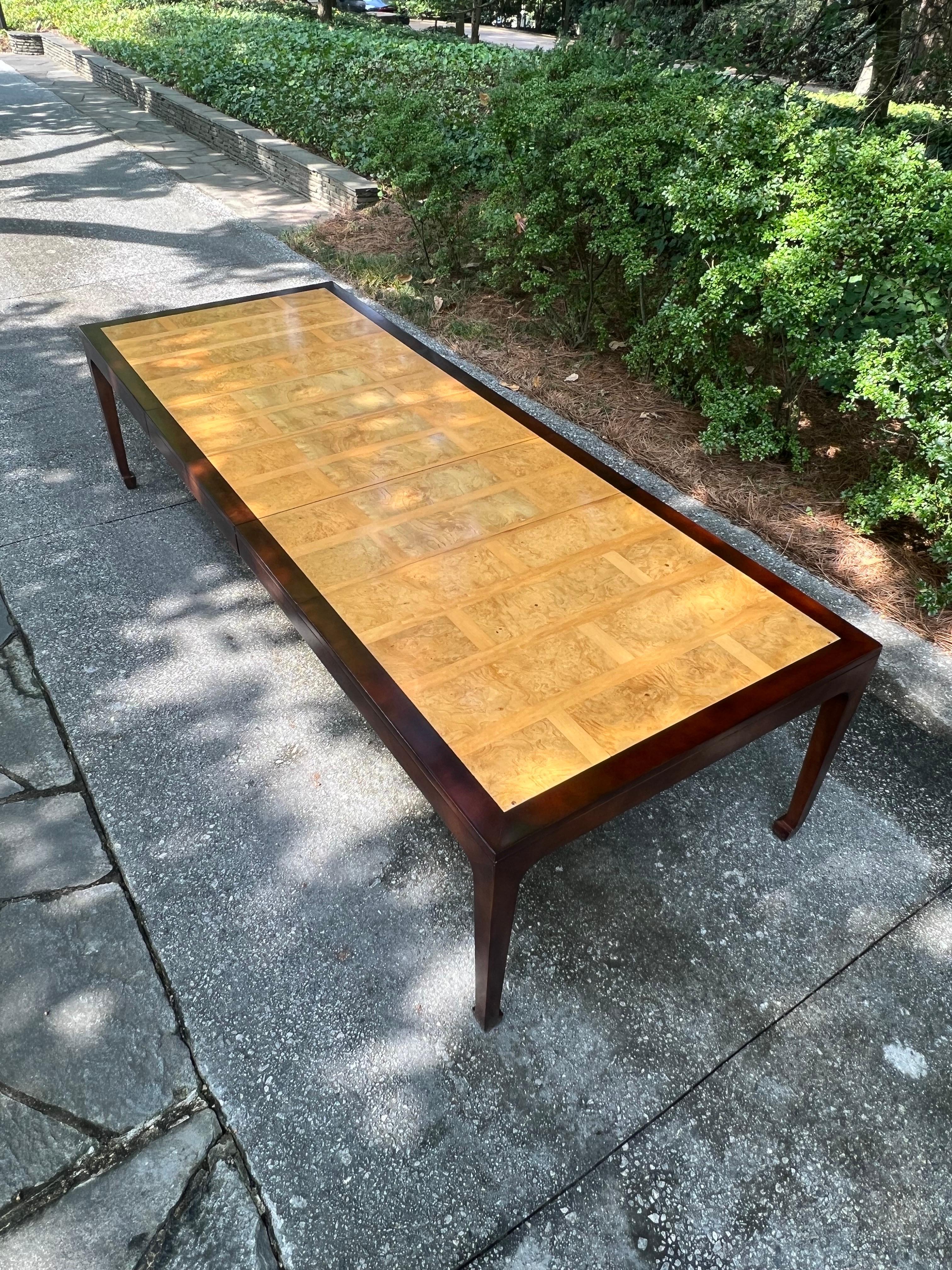 Astonishing Bookmatched Elm Parquetry Dining Table by Michael Taylor for Baker For Sale 1