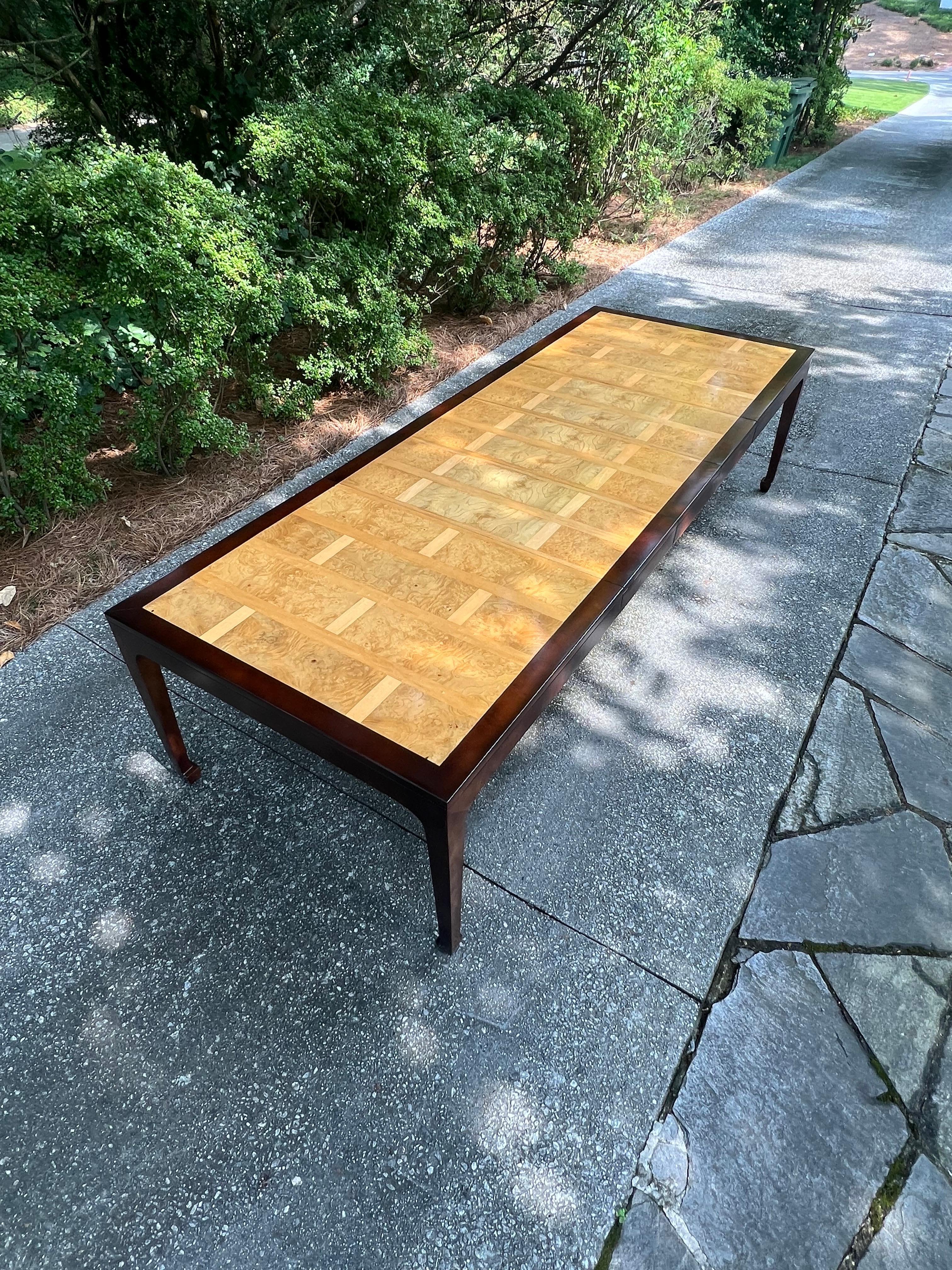 Astonishing Bookmatched Elm Parquetry Dining Table by Michael Taylor for Baker For Sale 3