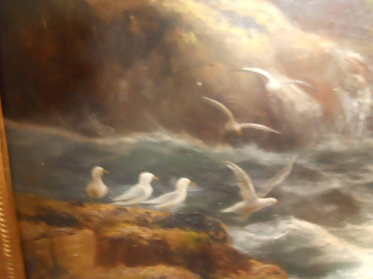 Astonishing Daniel Sherrin 19th century oil on canvas painting of a seascape.

Measuring with the frame 48