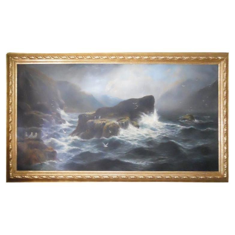 Stupefacente dipinto ad olio del XIX secolo di Daniel Sherrin raffigurante un paesaggio marino