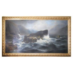 Stupefacente dipinto ad olio del XIX secolo di Daniel Sherrin raffigurante un paesaggio marino
