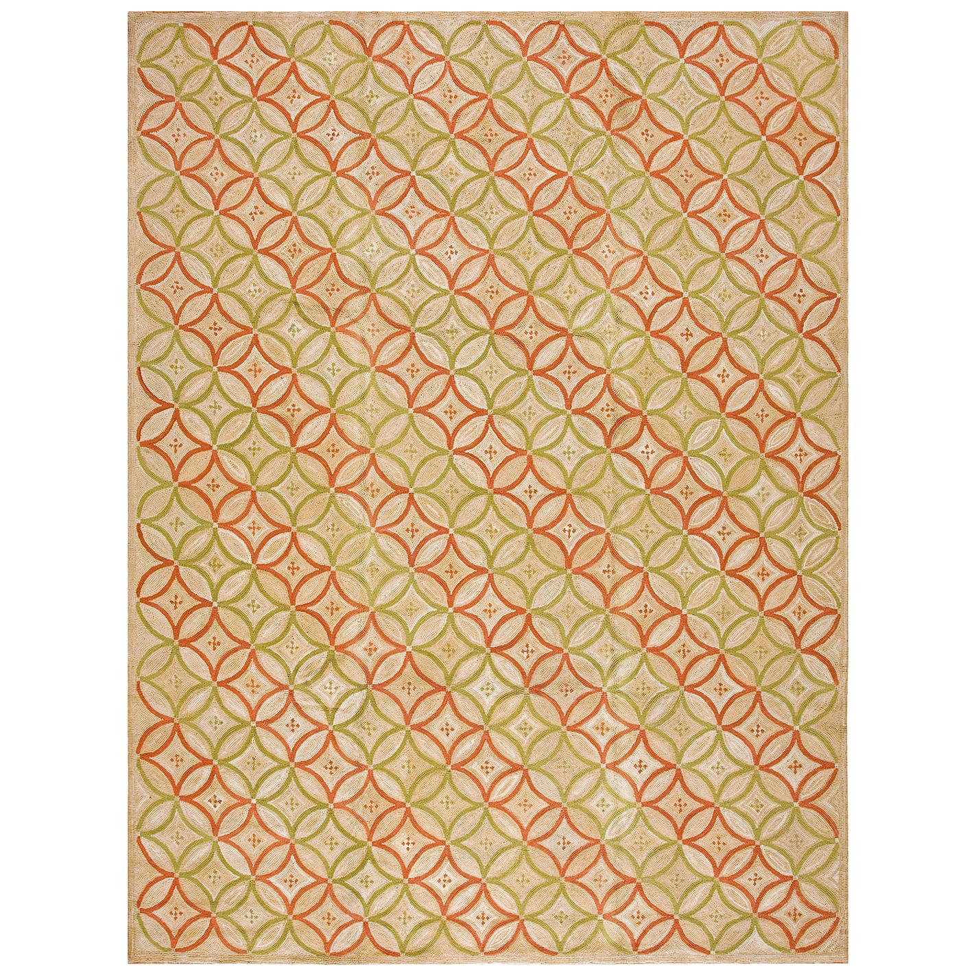 Erstaunlich Geometrisches Muster Zeitgenössische Handgefertigte Baumwolle Amerikanischer Hooked Rug