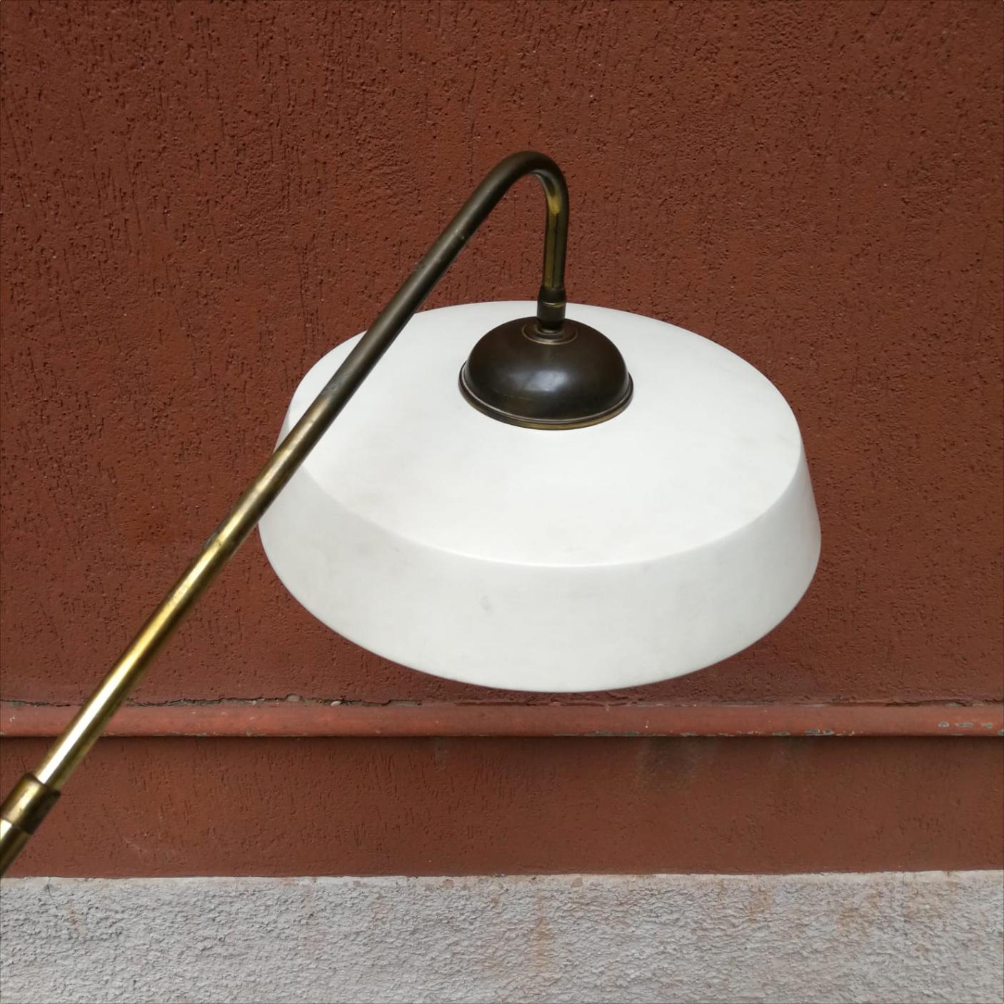 Mid-20th Century Italian, Brass and White Painted Metal, Floor Lamp from 1950s