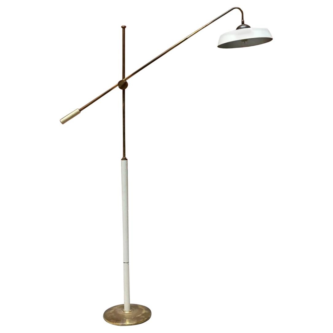 Italian, Brass and White Painted Metal, Floor Lamp from 1950s