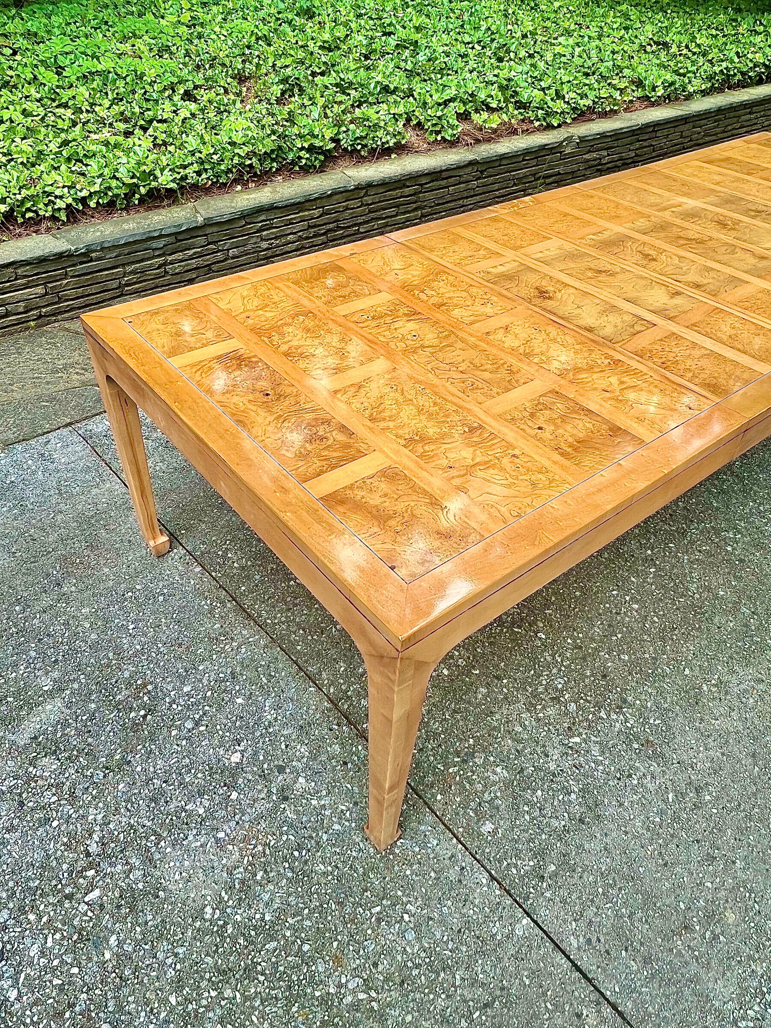 American Astonishing Maple and Bookmatched Elm Parquetry Dining Table by Michael Taylor