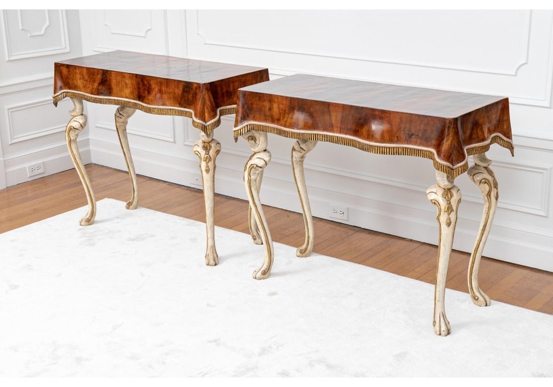 Painted Astonishing Pair of Julia Gray Venetian Console Tables For Sale