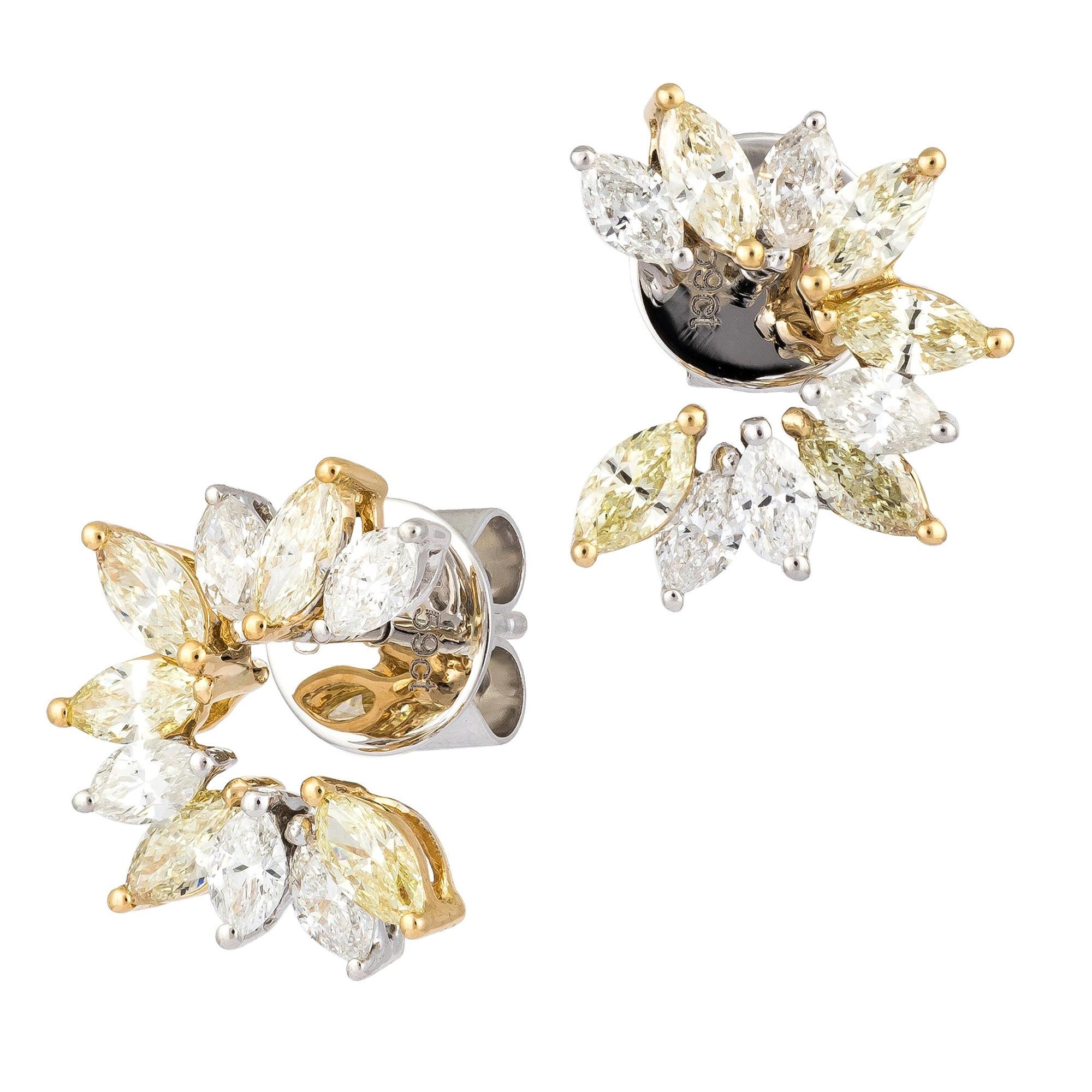 Astonishing Yellow Diamond White Diamond White 18K Gold Stud Earrings for Her