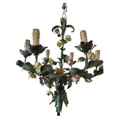 Astonishingly Pretty French Iron & Tole Painted Chandelier 