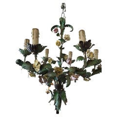Astonishingly Pretty French Iron & Tole Painted Chandelier