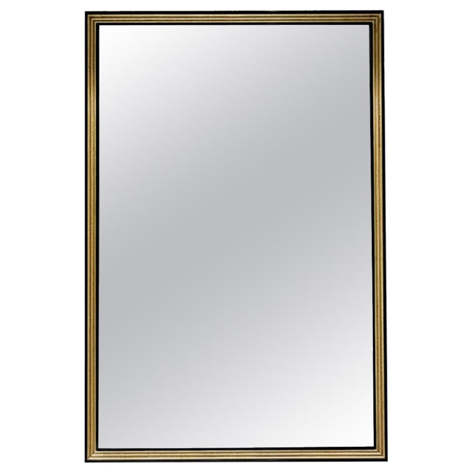 Astor Black Lacquered Mirror with Gold Leaf Details For Sale