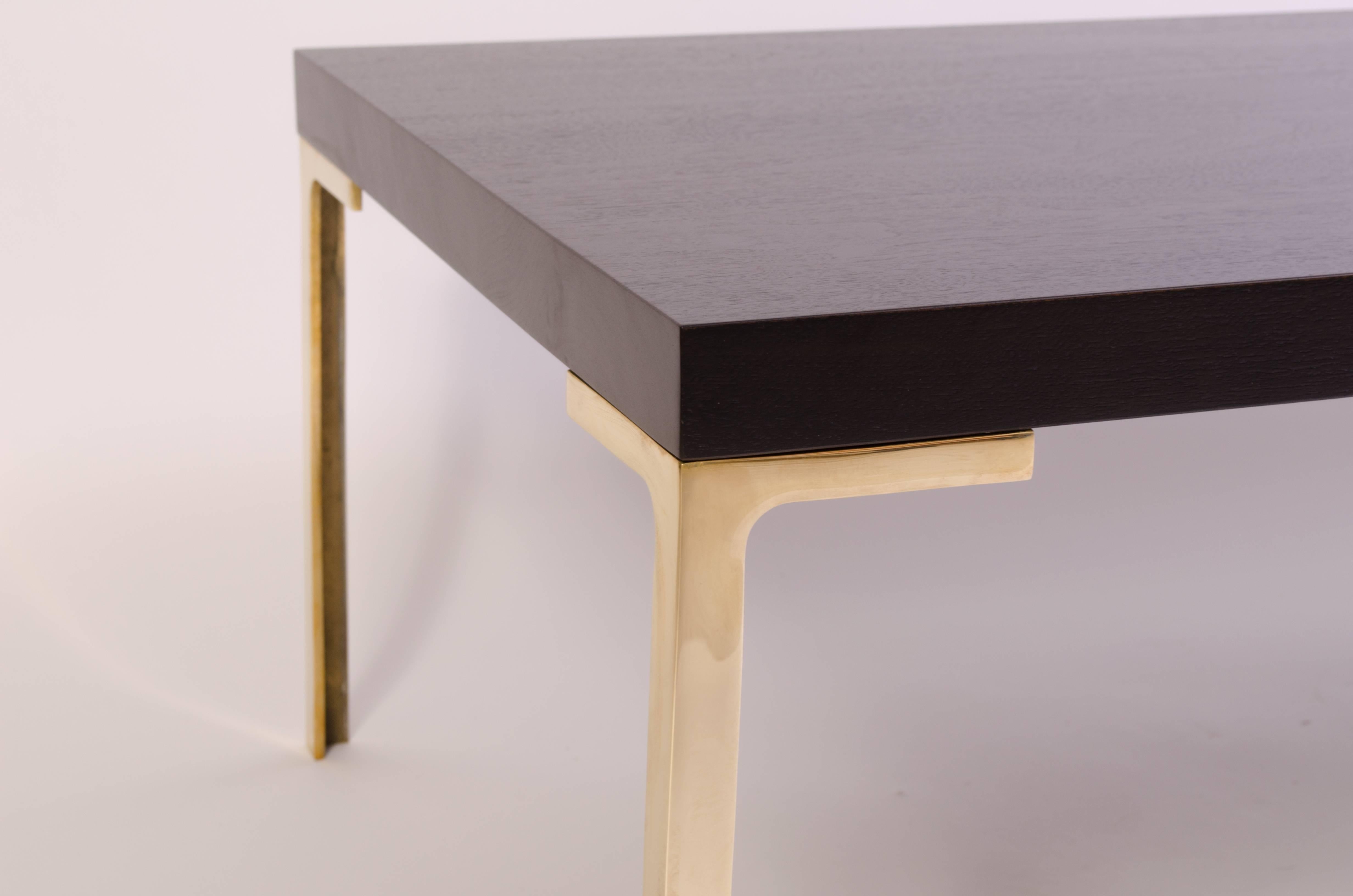 Contemporary Astor Cocktail Table in Ebonized Walnut with Brass Legs by Montage, 60