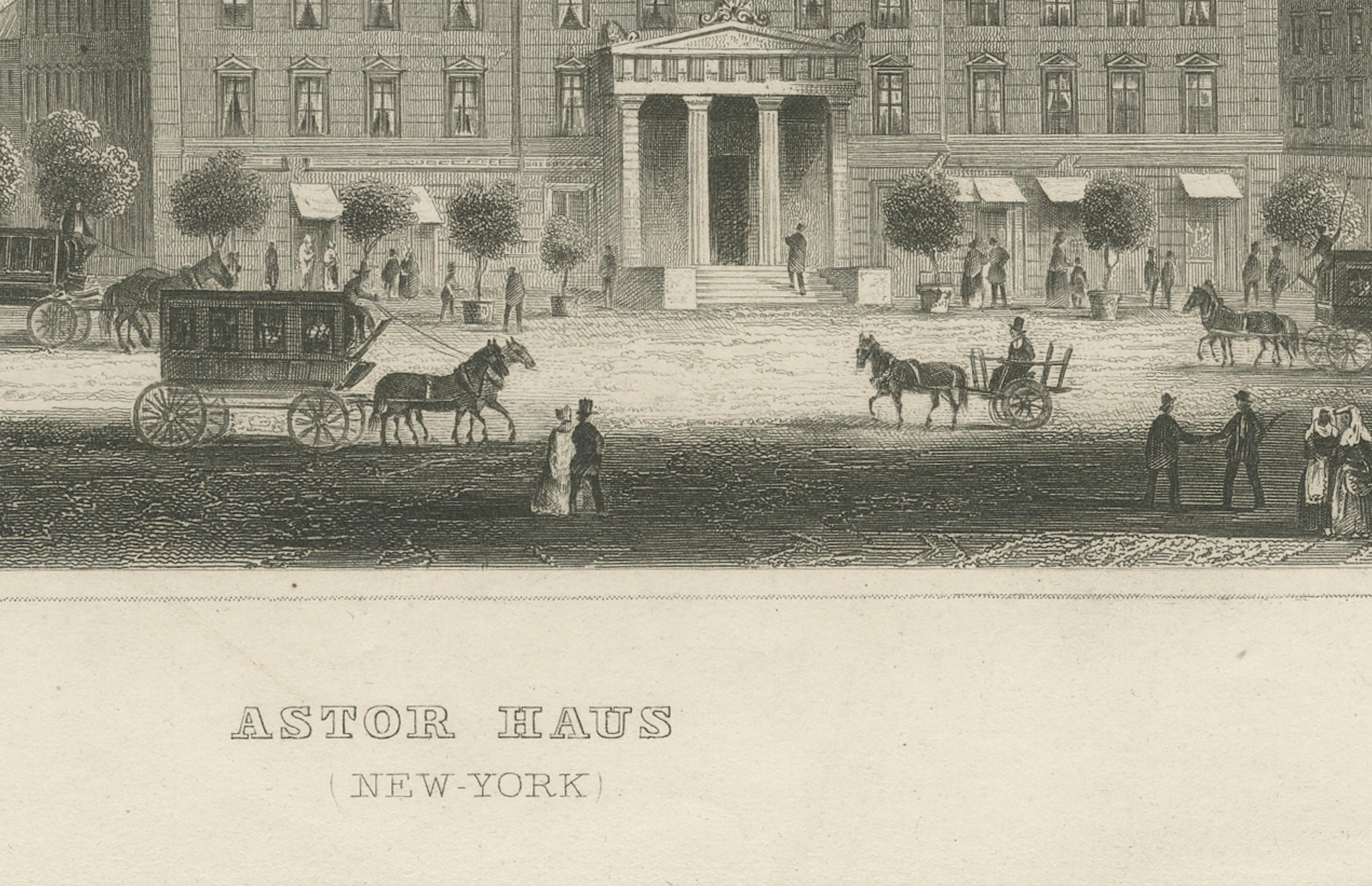 Astor House New York – Antique Broadway Hotel Steel Engraving 1850s