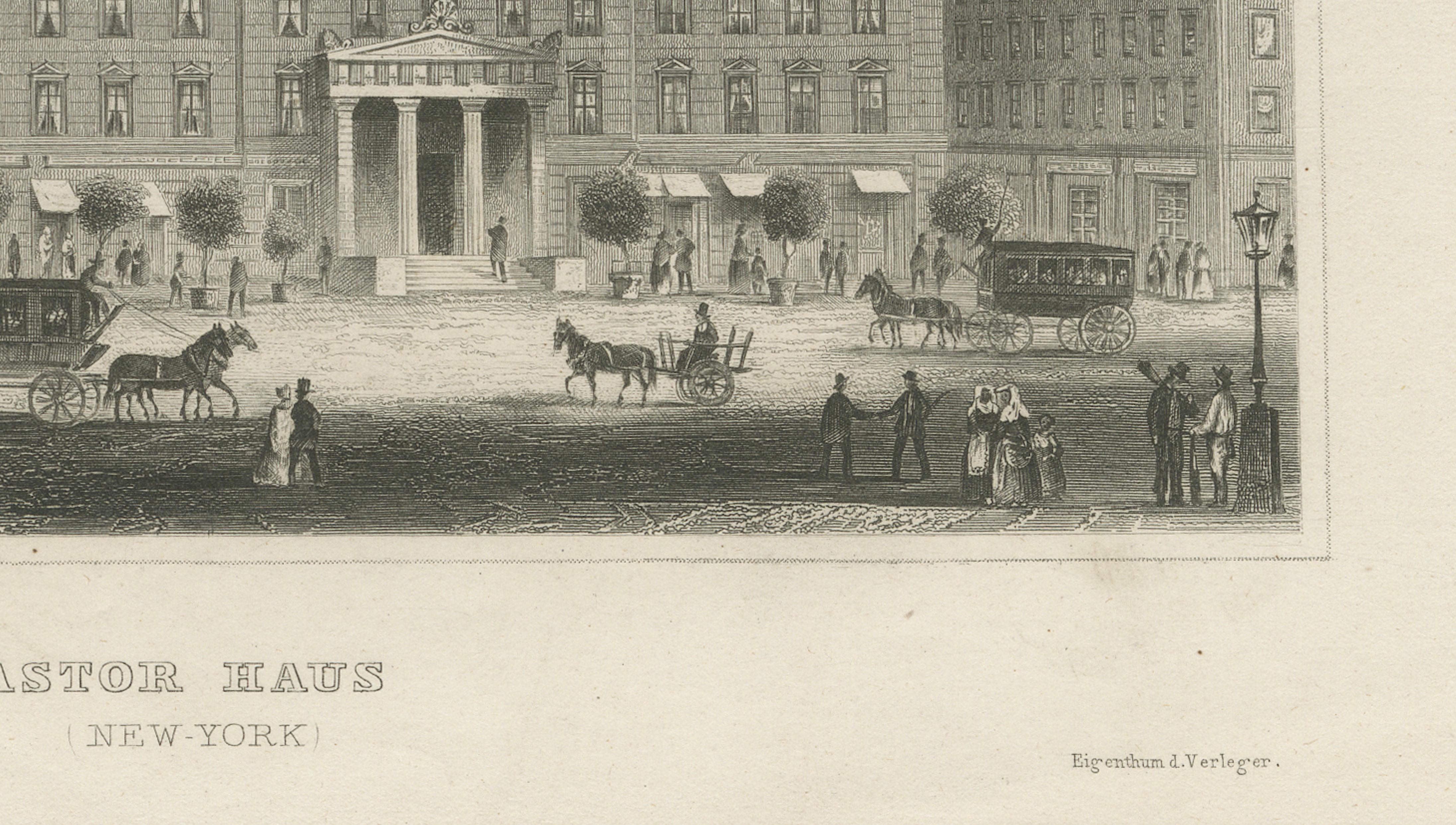 Astor House New York – Antique Broadway Hotel Steel Engraving 1850s