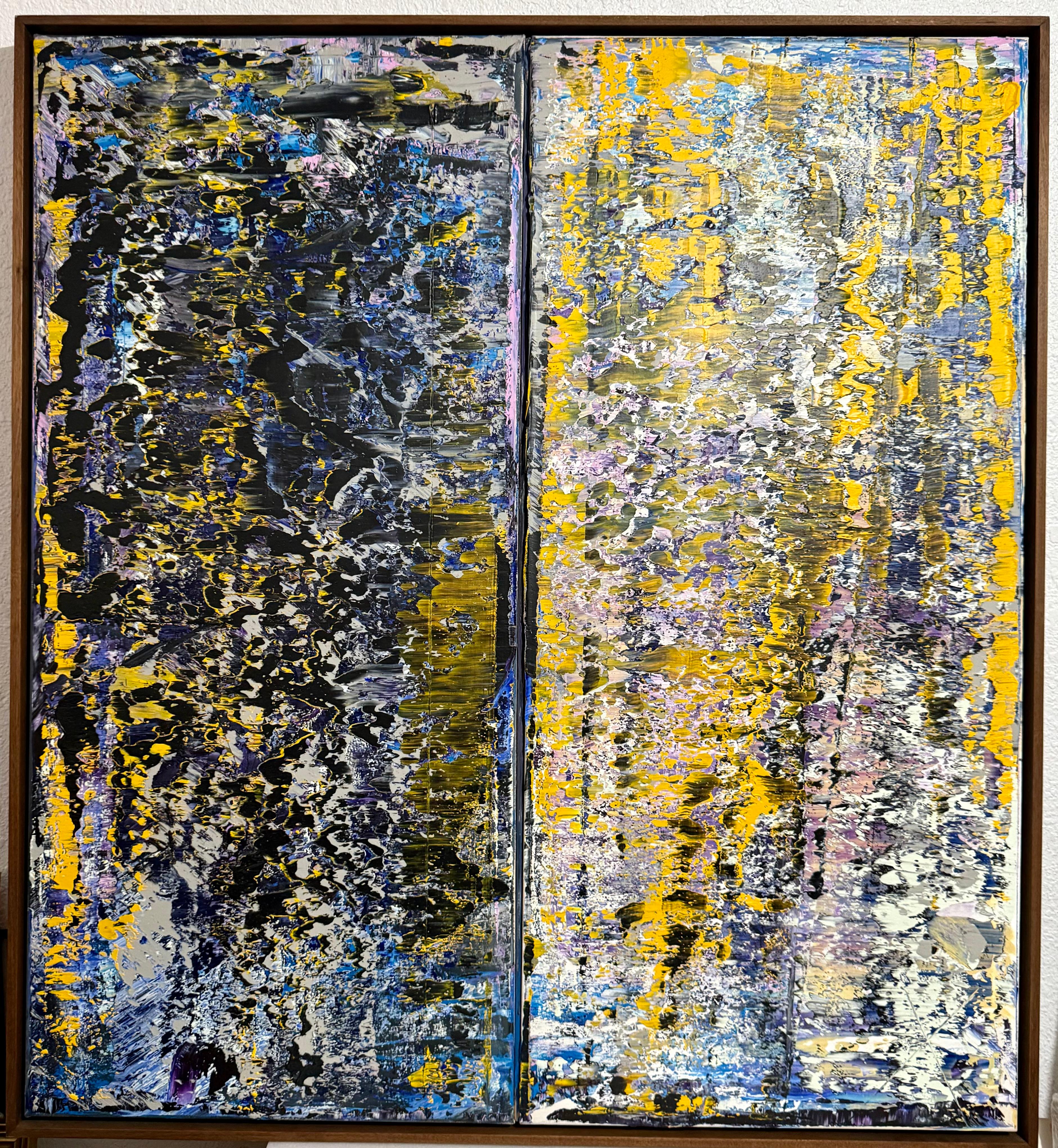 Grand diptyque latino-américain Peinture à l'huile moderniste abstraite Astor Milan Salcedo en vente 1