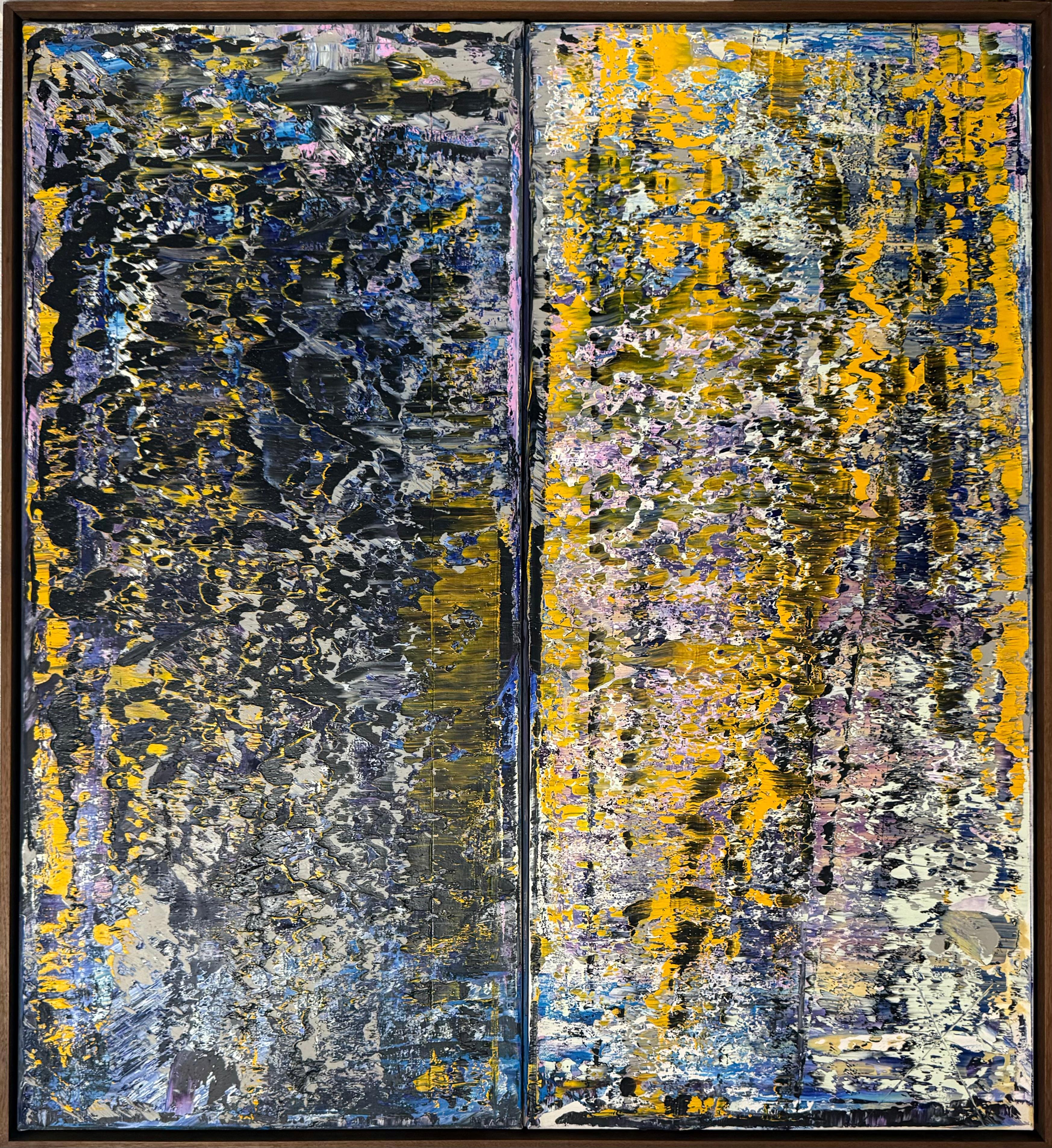 Astor Milan Salcedo (espagnol, colombien né en 1969)
"Les deux côtés de l'histoire - Partie 6" (Diptyque)
Deux huiles sur toile encadrées ensemble
Signé à la main avec le dispositif "X" incisé de l'artiste dans le coin inférieur droit de la toile