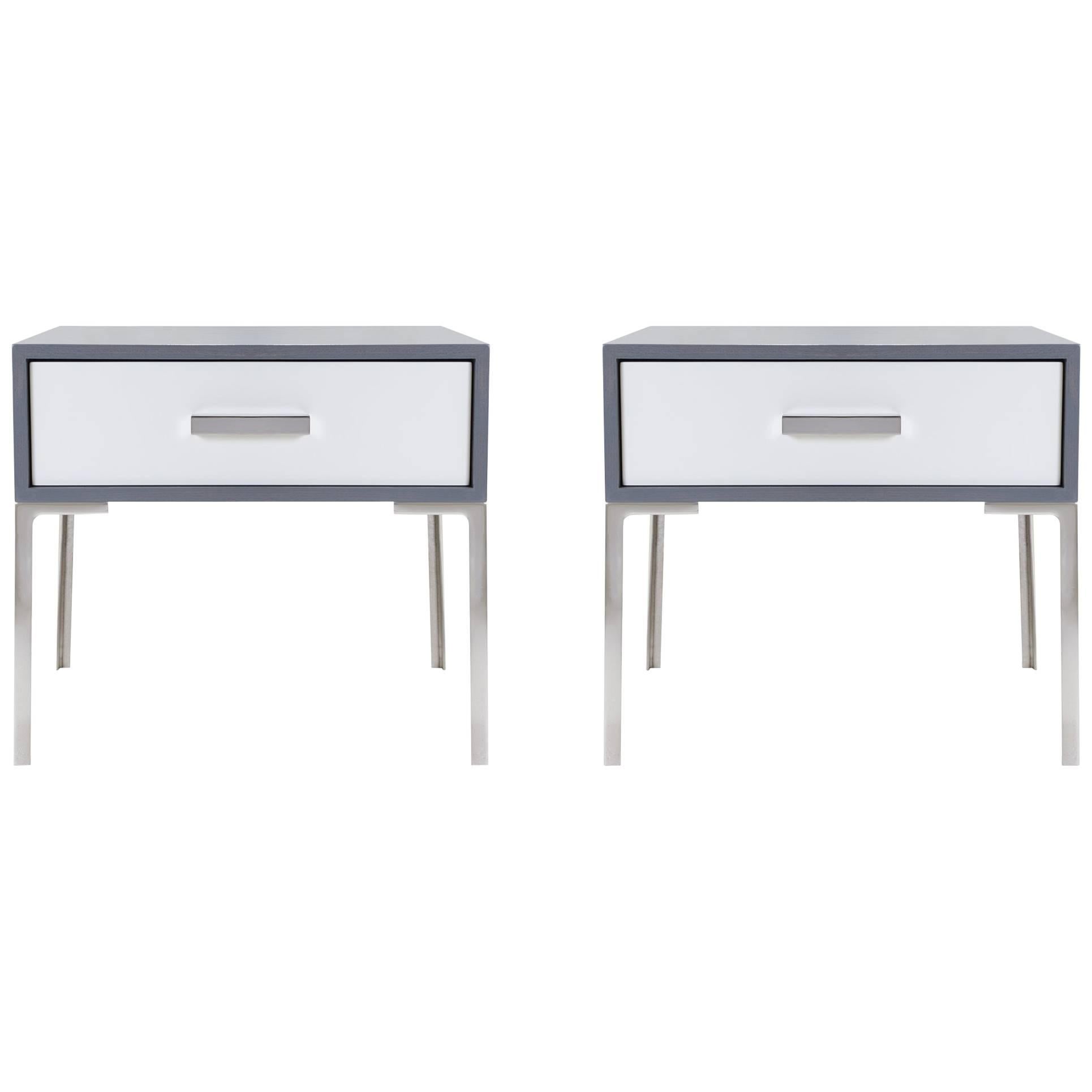 Astor Nickel Nightstands in Washed Gray Oak by Montage, Pair