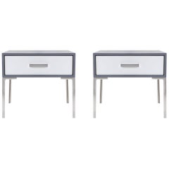 Paire de tables de nuit Astor Nickel en chêne gris lavé, Montage
