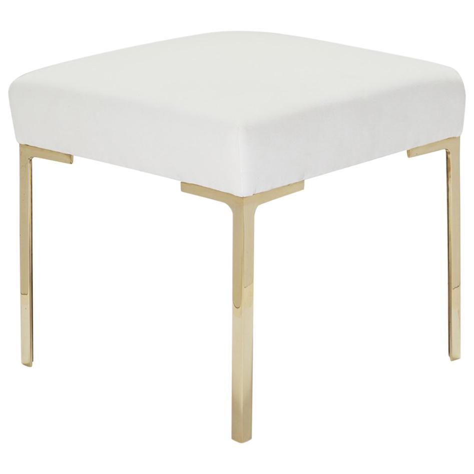Astor Petite Brass Ottoman in Snow Velvet by Montage For Sale