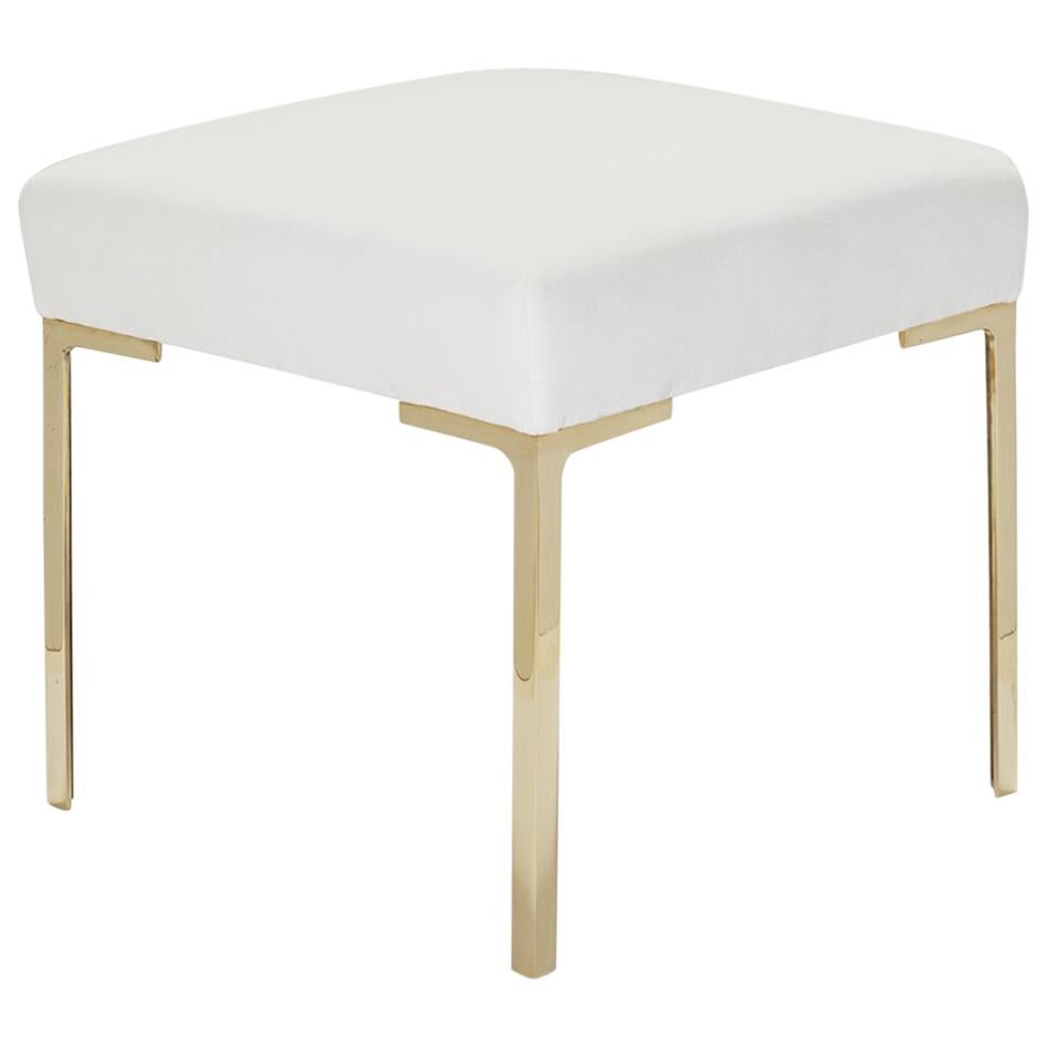 Astor Petite Brass Ottoman in Snow Velvet by Montage