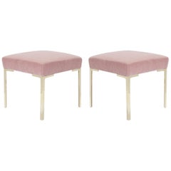 Astor Petite Brass Ottomans in Blush Mohair by Montage, Pair